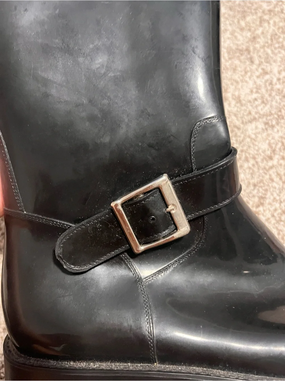 Donald J Pliner Black Rubber Knee High Buckle Rain Boots Italy Size 9